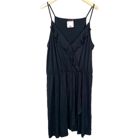 NEW Shiela Rose Wrap Spaghetti Strap Ruffle Mini Dress Women's SIZE 2X Black - Picture 1 of 9